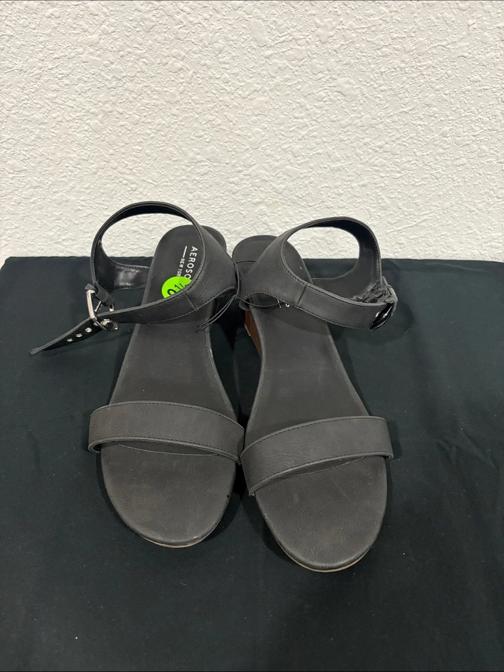 AEROSOLES Black Low Wedge Sandals